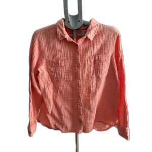 LL Bean Womens Peach Textured Button Up XL Spring Sunrise Cottagecore